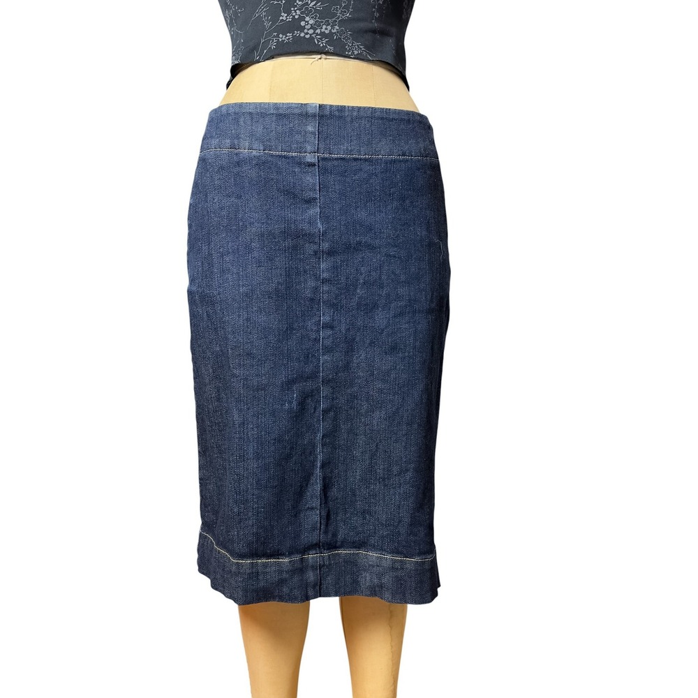 90s Ann Taylor Dark Wash Denim Pencil Skirt Knee Length Contoured Silhouette 2 S